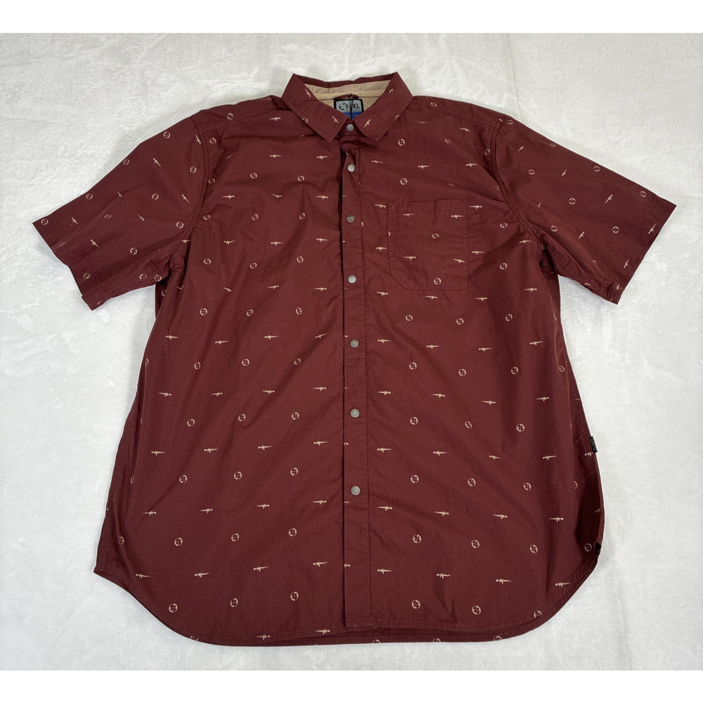 LAPG LA Police Gear Snap Shirt Mens XL Solid Maroon Print Short Sleeve Tactical